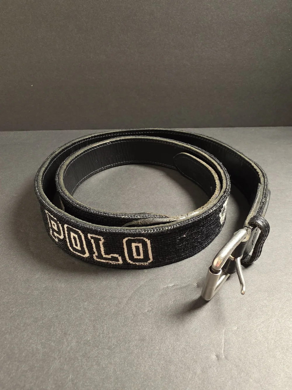 Polo by Ralph Lauren Men’s Black Logo Webbing Belt with Silver Buckle